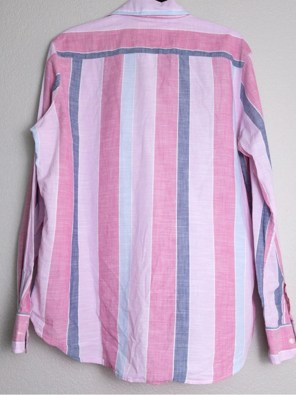 Frank & Eileen Italian Cotton Eileen Button-Up Shirt XS Pink Navy Wide Stripe - Picture 7 of 9